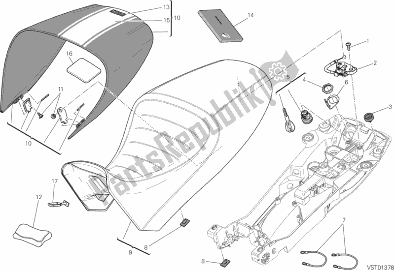 All parts for the Seat of the Ducati Diavel White Stripe Thailand 1200 2014